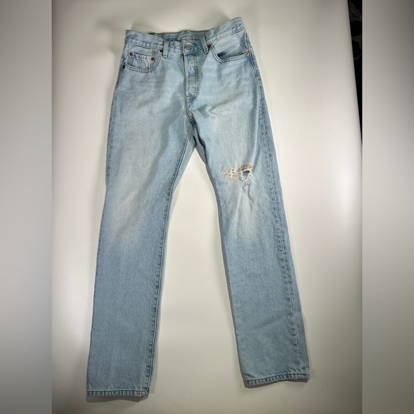 Levi’s 501 women’s straight leg denim jeans rigid fit distressed repair W28 L32 - Picture 2 of 10